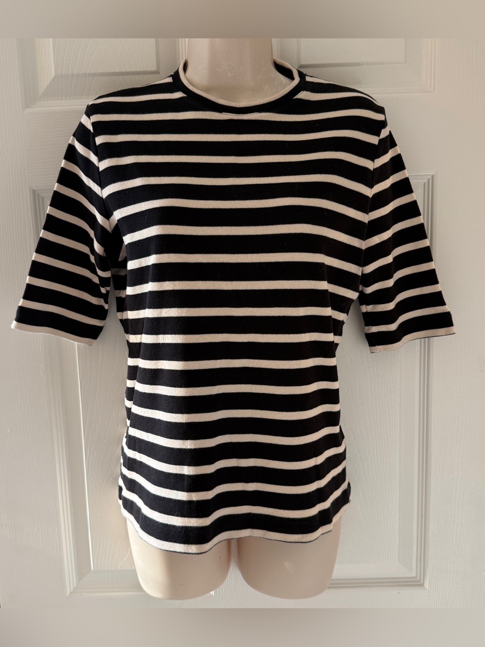 Massimo Dutti Breton Style Striped Cotton Sweater Knit Top in Neutrals L *EUC*